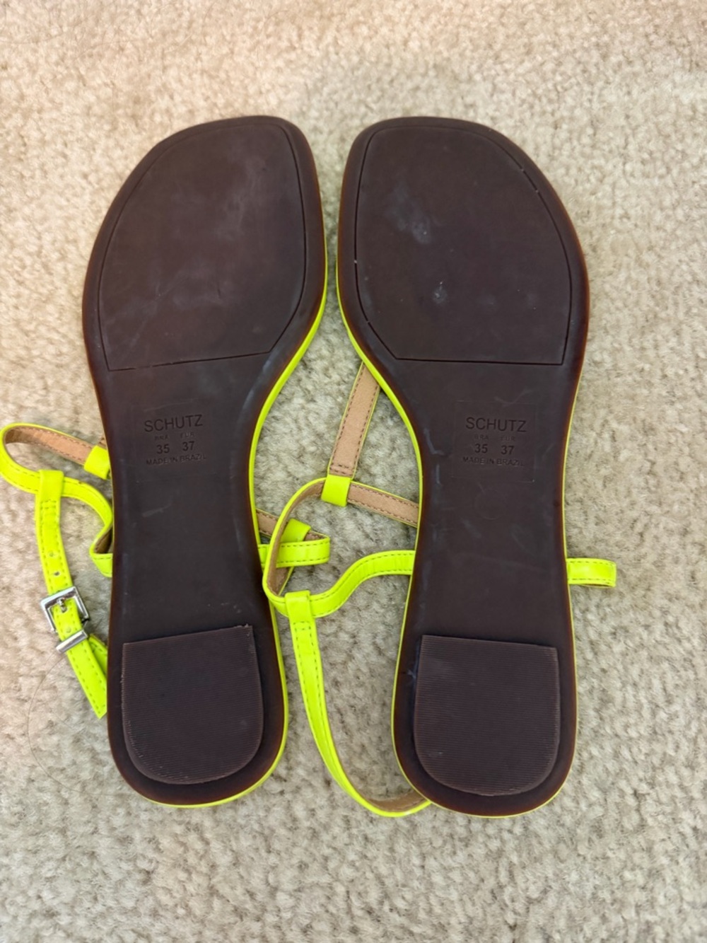 SCHUTZ Neon Lime T-Strap Sandals - Picture 2 of 2